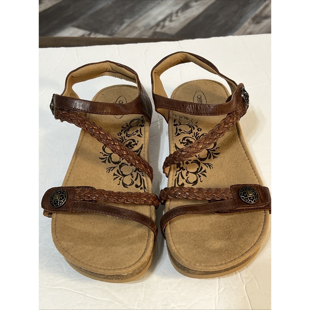 Aetrex Jillian Braided Quarter Strap Leather Sandals Shoes Women's SZ 11 Brown